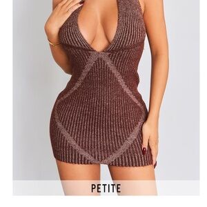 Brown Ribbed Knit Mini Dress